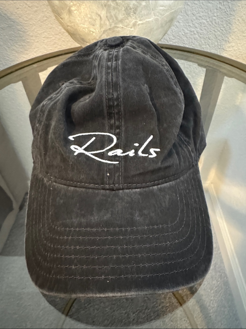 Rails Black Baseball Cap with White Script Logo